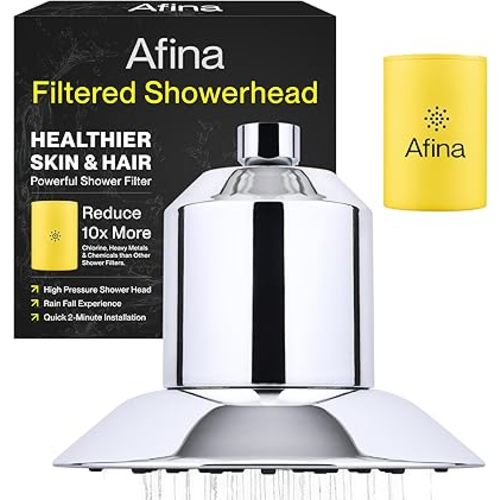 Afina Filtered Shower Head, Shower Filter for Hard Water | Improves Skin & Hair by Removing Chlorine & Toxic Chemicals from Hard Water | High Pressure Shower Filter Head Water Filter (Chrome)