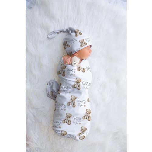 Personalized Teddy Bear Newborn Swaddle – Custom Name Swaddle