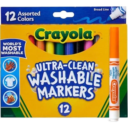 Crayola Broad Line Markers (12 Count), Washable Markers for Kids, Assorted Colors, Arts & Crafts Supplies, For Coloring Books & Art Projects, Ages 3+