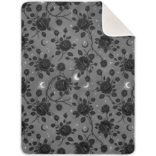 Gothic Roses Moons Gray Print Soft Cotton Blend Toddler Blanket for Boys Girls Baby, 30x40in Warm Crib Blanket for Nursery & Stroller, Lightweight Receiving Blanket