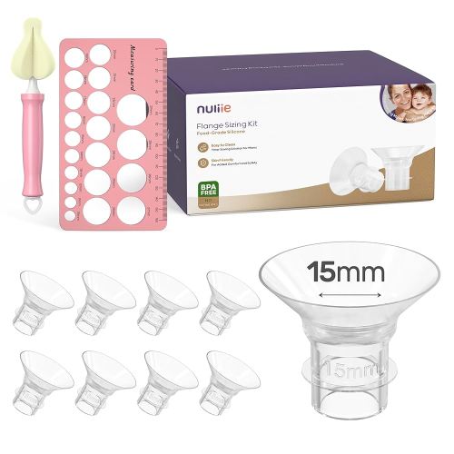 Nuliie 8PCS Flange Sizing Kit 15mm for 24mm Flange/Shield of Most Pumps, Silicone Flange Insert for Momcozy/Spectra/Bellababy Breast Pump, Pumping Essential Kit for Moms