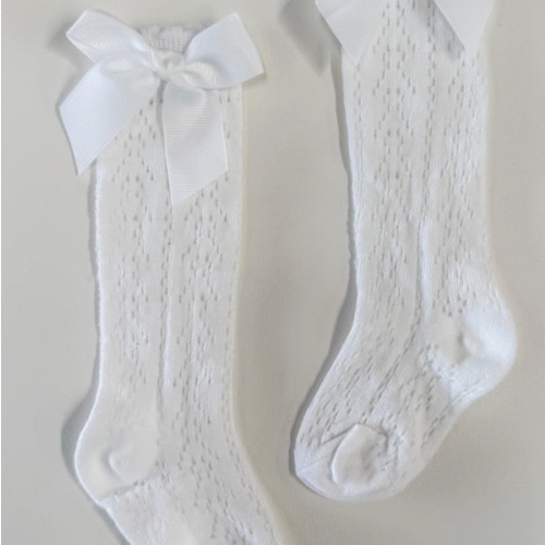 SPANISH OPENWORK LACE KNEE HIGH BOW SOCKS V2 - WHITE – Petite Co au