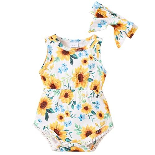 Mioglrie Baby Girl Clothes Newborn Girl Clothes Summer Infant Baby Girl Outfits Romper Headband Clothing Sets