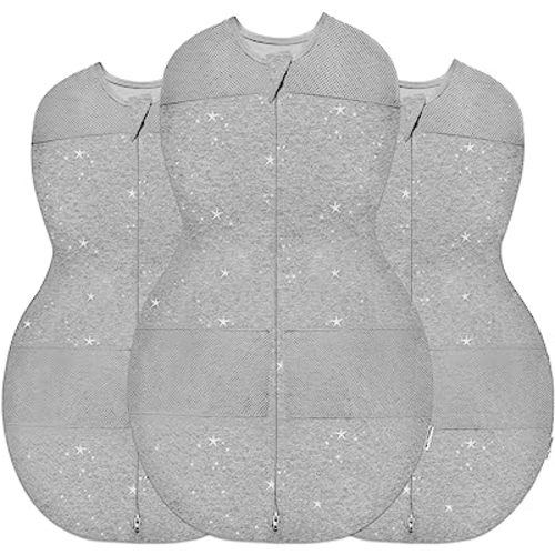 Happiest Baby Sleepea 5-Second Swaddle - 100% Organic Cotton Baby Swaddle Blanket - Doctor Designed Promotes Healthy Hip Development - 3-Pack Newborn Bundle (Graphite Stars, 2 x Small, 1 x Medium)