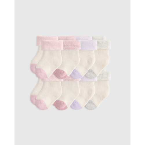 Organic Cotton Fold Over Socks 8-Pack - Baby in Pink/Blue Multi