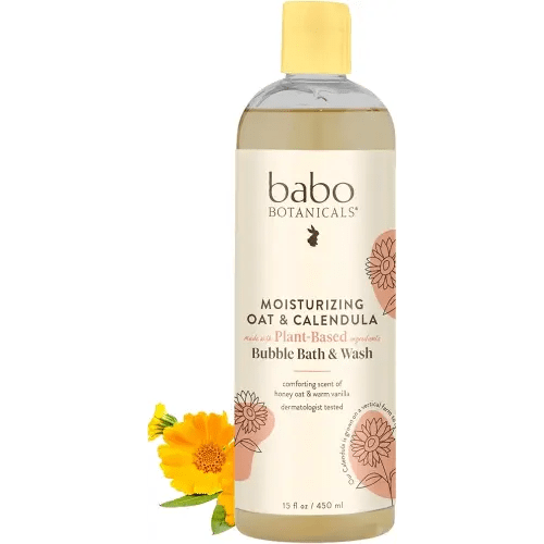 Babo Botanicals Moisturizing Plant-Based 2-in-1 Bubble Bath & Wash - with Organic Calendula & Natural Oat Milk - For Babies, Kids & Adults with Sensitive Skin - Hypoallergenic & Vegan - 15 oz