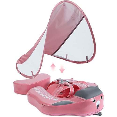 Mambobaby Float Upgrade Add Tail Baby Float with Canopy for Infant Waist Swimming Ring Swim Trainer Non-Inflatable Floats Toys with Adjustable Safety Strap (Flamingo)