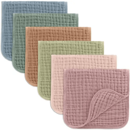 Comfy Cubs Muslin Burp Cloths 20" x 10", Pack of 6 - Large, 6-Layer, Ultra Absorbent 100% Cotton for Baby Drool and Messes - Soft, Safe & Gentle Baby Burp Cloths Set for Boys & Girls - Multi