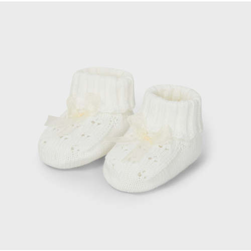 Delicate Knit Baby Booties – Ecru