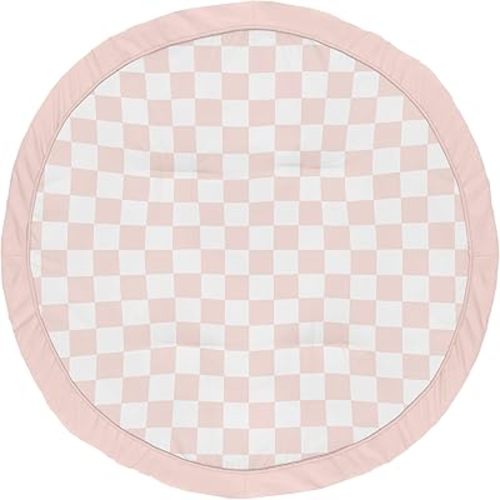 Sweet Jojo Designs Baby Play Mat (Pink Gingham Checkered Plaid) for Girls, Infant, Toddler Tummy Time Activity Floor Playmat (Vintage, Classic, Checkerboard, Geometric, Minimalist, Retro, Blush)