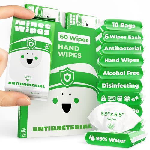 Impossibly Compact Travel Antibacterial Wipes Hand Sanitizer - 99% Water and Aloe - Safe for Sensitive Skin, Hand Wipes - Travel Essentials For Adults & Kids, 10 Pack Total 60 Wipes