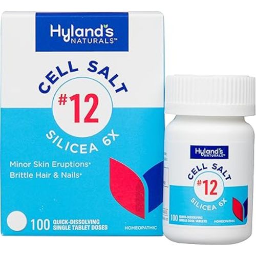 Hyland's No. 12 Cell Salt Silicea 6X Tablets, Acne and Blackhead Treatment, Hair and Nail Growth Supplement and Strengthener, Skin Irritations, Quick Dissolving Tablets, 100 Count