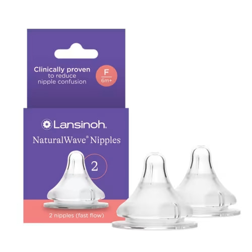 Lansinoh NaturalWAVE Silicone Anti-Colic Baby Bottle Nipples - Fast Flow (6m+) - 2pk: BPA-Free