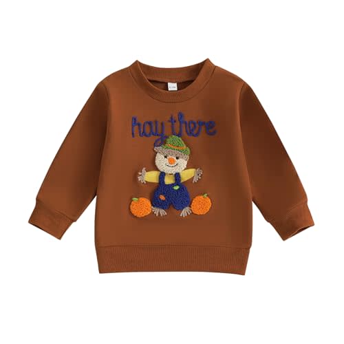 CREAIRY Toddler Baby Boy Girl Halloween Outfit Embroidered Pumpkin Witch Sweatshirt Long Sleeve T-Shirt Tops Fall Clothes