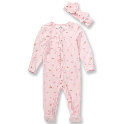 Starting Out Baby Girls Long Sleeve Beach Print Footed Coverall
