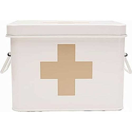 Lassos Boutique Retro Enameled First Aid Box for Medicine Storage and Home Decor with Lid and Removable Tray