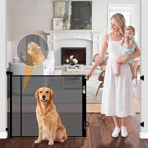 KISKIZ 59 Inch Wide Retractable Baby Gates, Reinforced Retractable Gate with Support Rods to Prevent Crawling Through, 5 FT Retractable Dog Gate for Stairs, Doorways, Hallways, Indoor/Outdoor, Black