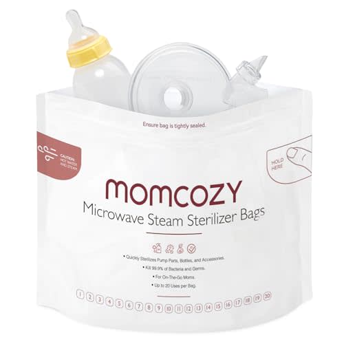 Momcozy Microwave Steam Sterilizer Bags, 15 Count Travel Sterilizer Bags Reusable for Breast Pump Part/Baby Bottle, 20 Uses Per Bag, Breastpump Accessories for Momcozy S9 Pro/S12 Pro/V1/V2