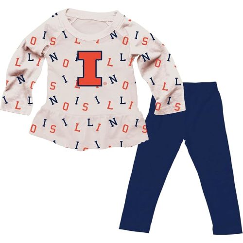 Wes and Willy Infant and Toddler Girls College Team All Over Logo Outfit 12 months
