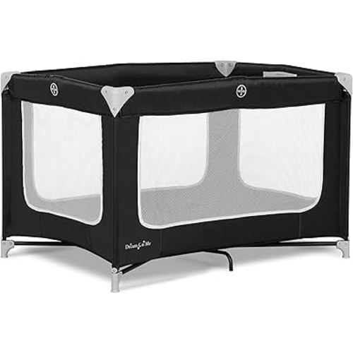 Dream On Me Zodiak Baby Playard, Breathable Mesh Sides, Soft Comfortable Mattress, Quick & Easy to Fold with Travel Carry Bag, Compact Space Saving Design - Black