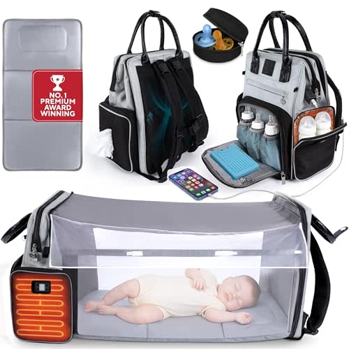 Award-Winning Baby Diaper Bag Backpack with Changing Station – Large Multifunction Waterproof Diaper Bag, Heated Bottle Pockets, Travel Baby Organizer Mom & Dad, Premium Baby Essentials, Newborn Gift