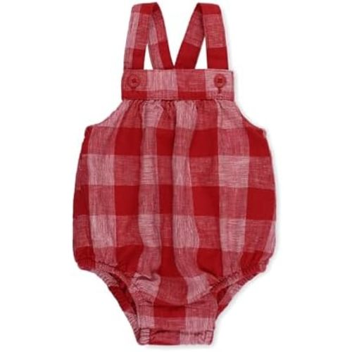 Hope & Henry Layette Baby Girl Woven Sleeveless Smocked Romper with Bow Shoulders