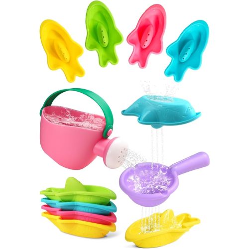 Fajiabao Toddler Bath Toys for Kids Ages 1-3 Multi-Play in Tub Water Pool | Learning Mold Free Bath Toys with Color Stacking Cups & Watering Can Interactive Shower Toys for 1 2 3 4 5 6 Birthday Gifts