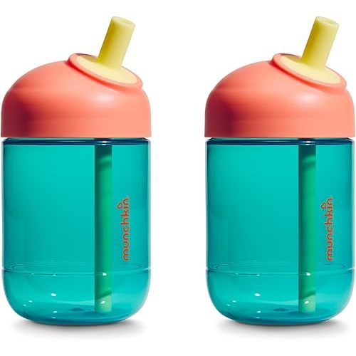 Munchkin Perfect Angle Straw Cups Toddlers 1-3 - Spill Proof Sippy Cups with Soft, Ergonomic Straw, BPA-Free, 10 Ounce, 2 Pack, Teal