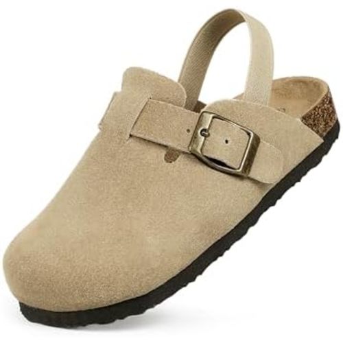 FANTURE Kids Suede Clogs Toddler Clogs Boys Girls Cork Footbed Sandals Adjustable Buckle Mules Kid Slippers Flat Shoes