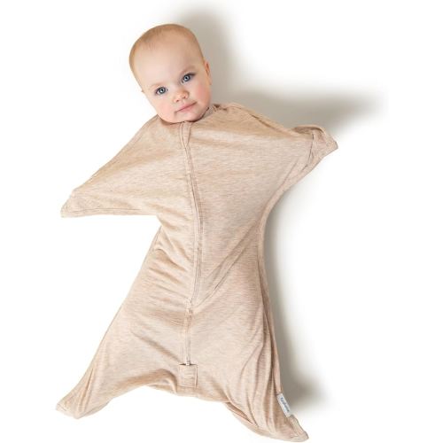 SleepingBaby Zipadee-Zip Transition Swaddle - Cozy Baby Swaddling Blanket with Zipper Convenience - Roomy Wearable Blanket for Easy Diaper Changes - 6-12 Month - Balanced Beige Heather
