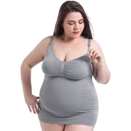 Women's Pluse Size Basic Maternity Nursing Cami Tank Tops Stretch Soft Camisole Classic Shirts