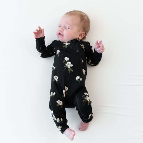 Bamboo Zippered Romper in Midnight Magnolia Print | Kyte Baby