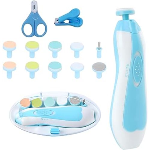 Baby Nail Trimmer File with Light Safe Electric Nail Clippers Kit for Newborn Infant Toddler Kids Toes and Fingernails Care, Polish and Trim Battery Operated (AA)