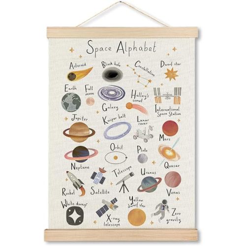 MHJFERGV Space Alphabet Wall Art Poster for Kids Classroom, Space Nursery Decor, ABC Educational Planet Canvas Wall Decor for Nursery Toddler Kids Boys Bedroom Playroom, 12x16 Inches