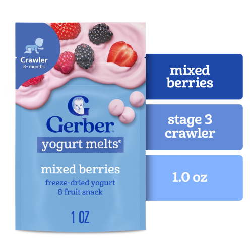 Gerber Mixed Berries Yogurt Melts Baby Snacks for 8 Months Plus, Stage 3, 1 oz