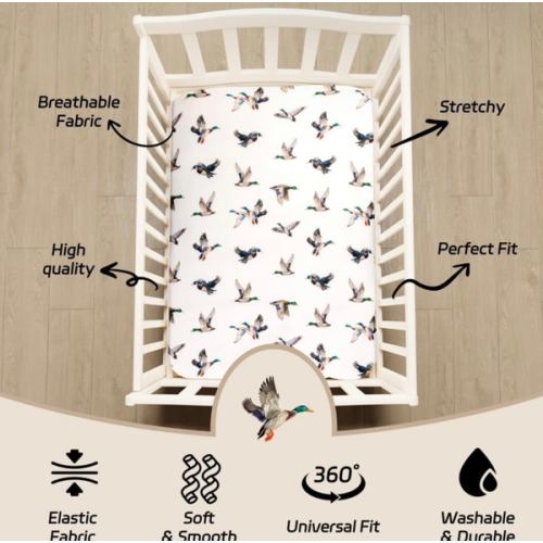4 Pack Mallard Duck Baby Crib Sheets Neutral Unisex Breathable Fitted Nursery Sheets for Baby Girl or Boys (Crib Sheet)