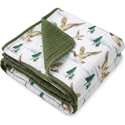 Breling Mallard Muslin Baby Blankets for Girls Boys, 100% Cotton Crib Blanket for Infant Toddler, 40 x 36 Inch Soft and Lightweight Nursery Swaddling Wrap
