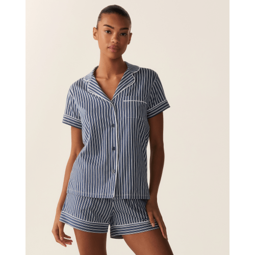 Women's Pima Short Sleeve Short Set in Admiral Ticking