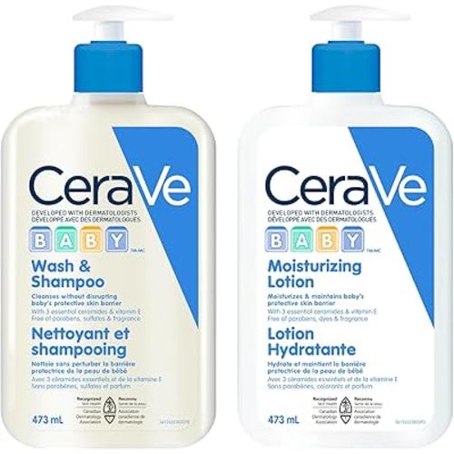 CeraVe BABY Moisturizing Lotion (473ML) and CeraVe Baby Wash & Shampoo (473ML) | Tear-Free Gentle Formulas