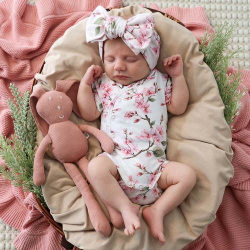 Cherry Blossom Short Sleeve Organic Kimono Bodysuit
