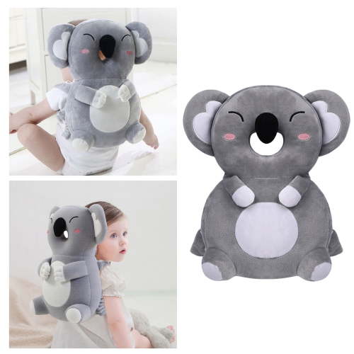 Grey Koala Baby Head Protector Backpack, 1 Count, Cotton PP, 14.2 Inch, Adjustable Safety Cushion, Soft Toddler Walking Headrest, Fall Protection Pad, for Infant Crawler Walker Gift
