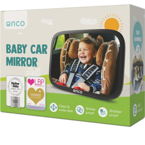 Onco Baby Car Mirror Rear Facing - Double Award-Winning Convex Car Mirror for Baby, 100% Shatterproof & Shakeproof with 360° Rotation, Newborn Essentials (9.6 x 6.9 in)