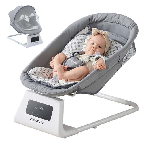 Pamo Babe Unisex Baby Swing for Newborns,5 Speeds swing modes, Canopy,Mosquito Net(Grey)