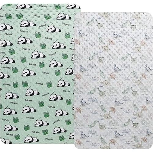 Dot Bassinet Sheet Set 2 Pack Stretch Fitted 35"x21" Bedside Bassinet Sheets,Ultra Soft, for Baby Girls and Boys Panda,Dinosaur