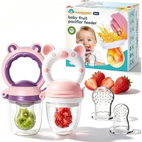Baby Solids/Frozen Fruit Feeder Pacifier, Infant Teether Toy 4M+, BPA-Free Silicone Pouch & Nipple, Safely Introduce Solids, Teething Relief, 2-Pack