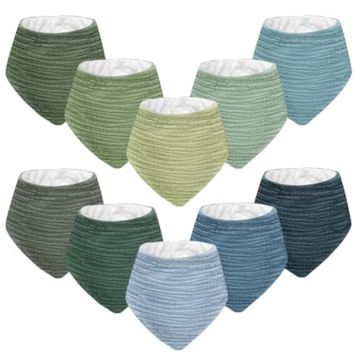 Wrrernsin Muslin Baby Bibs for Unisex Boys Girls, 10pack Cotton Drool Bibs, Adjustable Bandana Bibs for Drooling and Teething