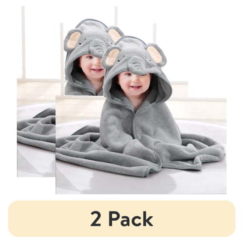 (2 pack) Liyufly Baby Bath Towel, Absorbent Large Hooded Towel for Kids, Newborn, Babie, Toddler, Infant, Elephant, 31.5 x 31.5 inch