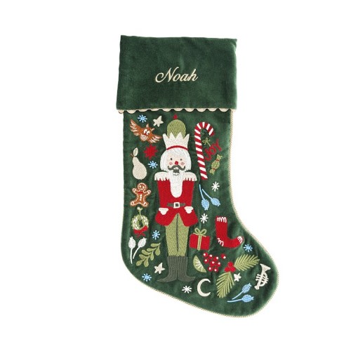 Rifle Paper Co. Nutcracker Embroidered Velvet Christmas Stocking Collection