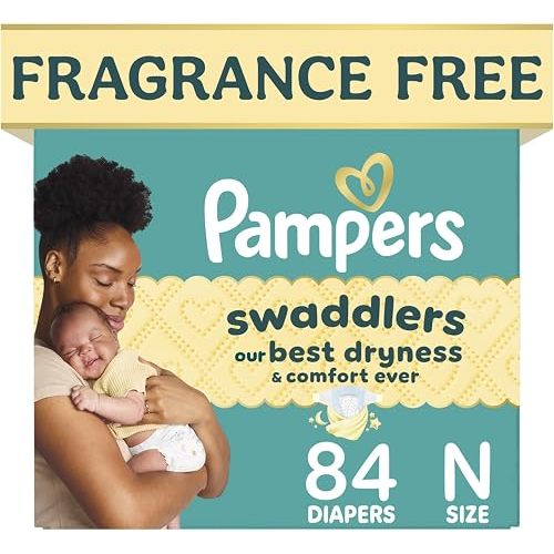 Pampers Swaddlers Newborn Diapers, Size Newborn (<10 lbs), 84 Count, Fragrance Free, Hypoallergenic, Absorbent, Pediatrician Recommended, Skin Safe
