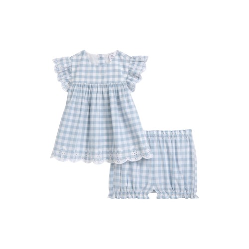 Scalloped Gingham Check Cotton Top & Bloomers
